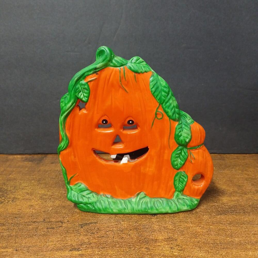 Vintage K's Collection Halloween Jack O Lantern Pumpkin Tea Light Candle Holder